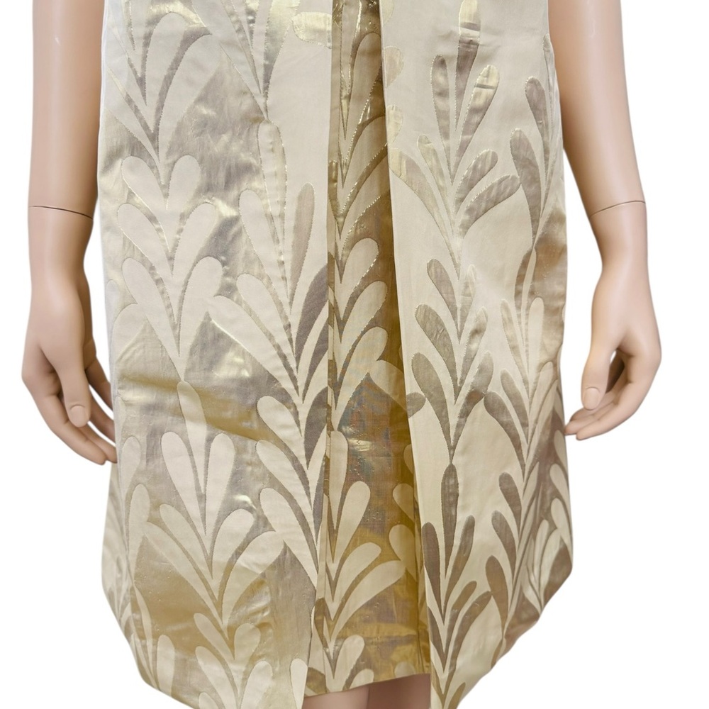 Frances Valentine Gold Metalic Shift Dress XS  Sleeveless Bow Front Jacquard - Picture 5 of 12